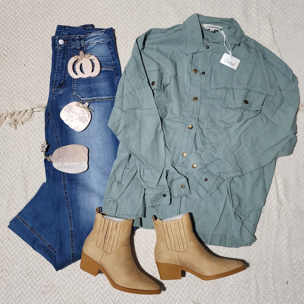 DAVI & DANI Sage Western Boho Shacket Jackey